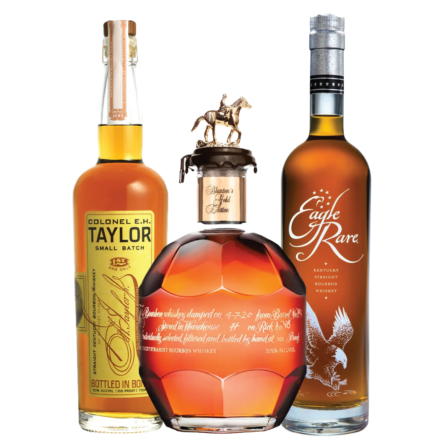 Blanton's Single Barrel, Colonel E.H Taylor Small Batch and Eagle Rare Bourbon Bundle - Liquor Bar Delivery