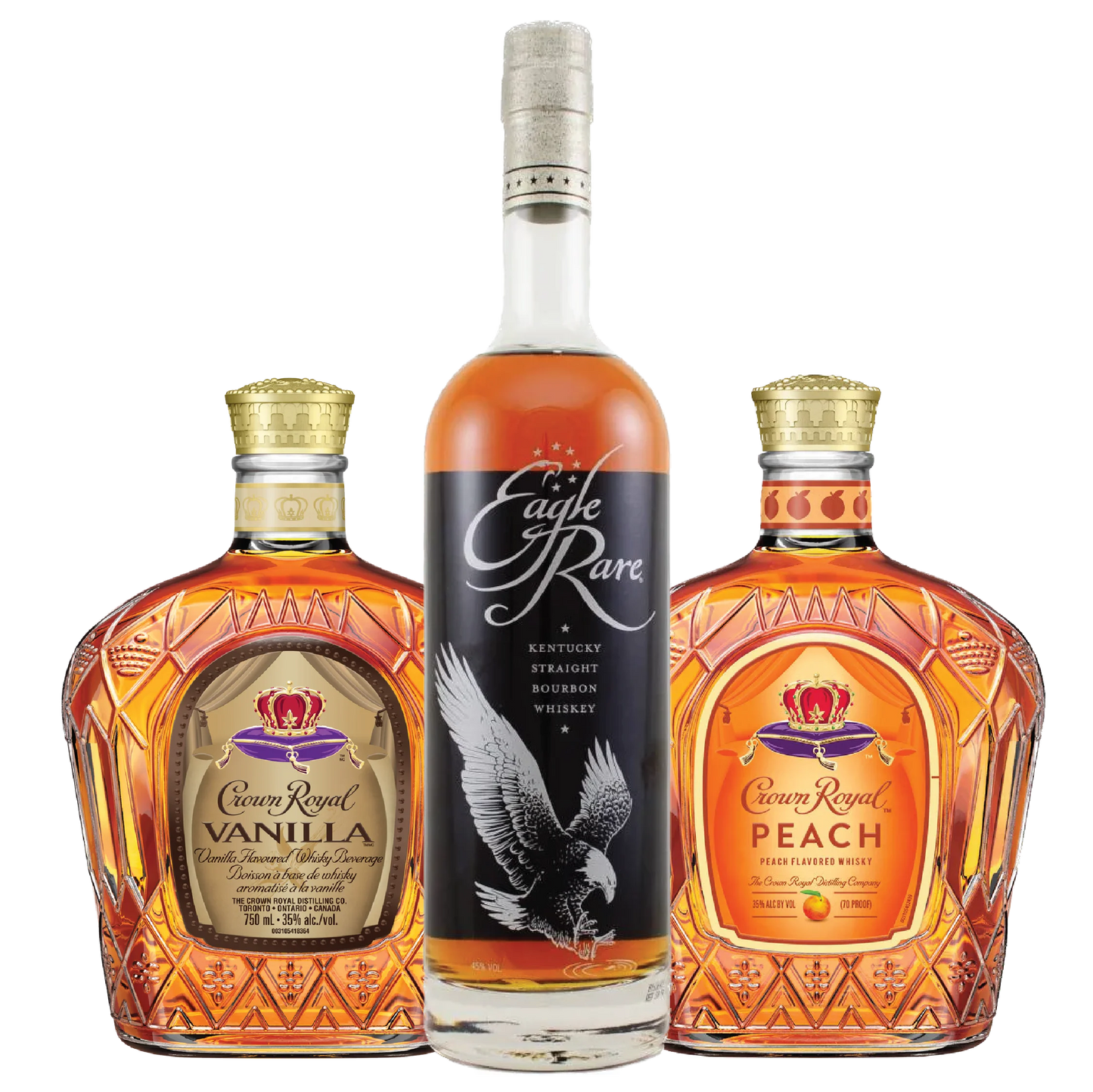 Eagle Rare, Crown Royal Vanilla, and Crown Royal Peach Bundle 