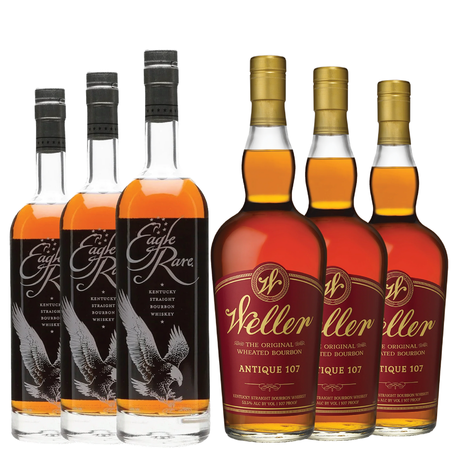 3 Eagle Rare and 3 W.L. Weller Antique 107 Bourbon Bundle - Liquor Bar Delivery