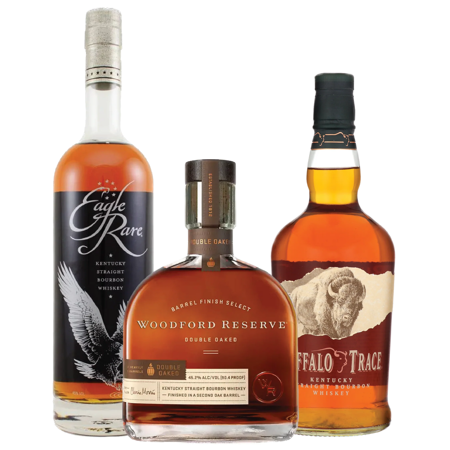 Woodford Reserve Double Oaked Bourbon, Eagle Rare Bourbon, Buffalo Trace