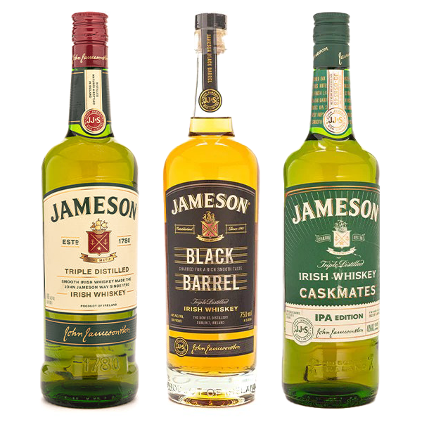 Jameson Caskmates Irish Whiskey IPA Edition, Jameson Black Barrel Irish Whiskey, Jameson Triple Distilled Irish Whiskey